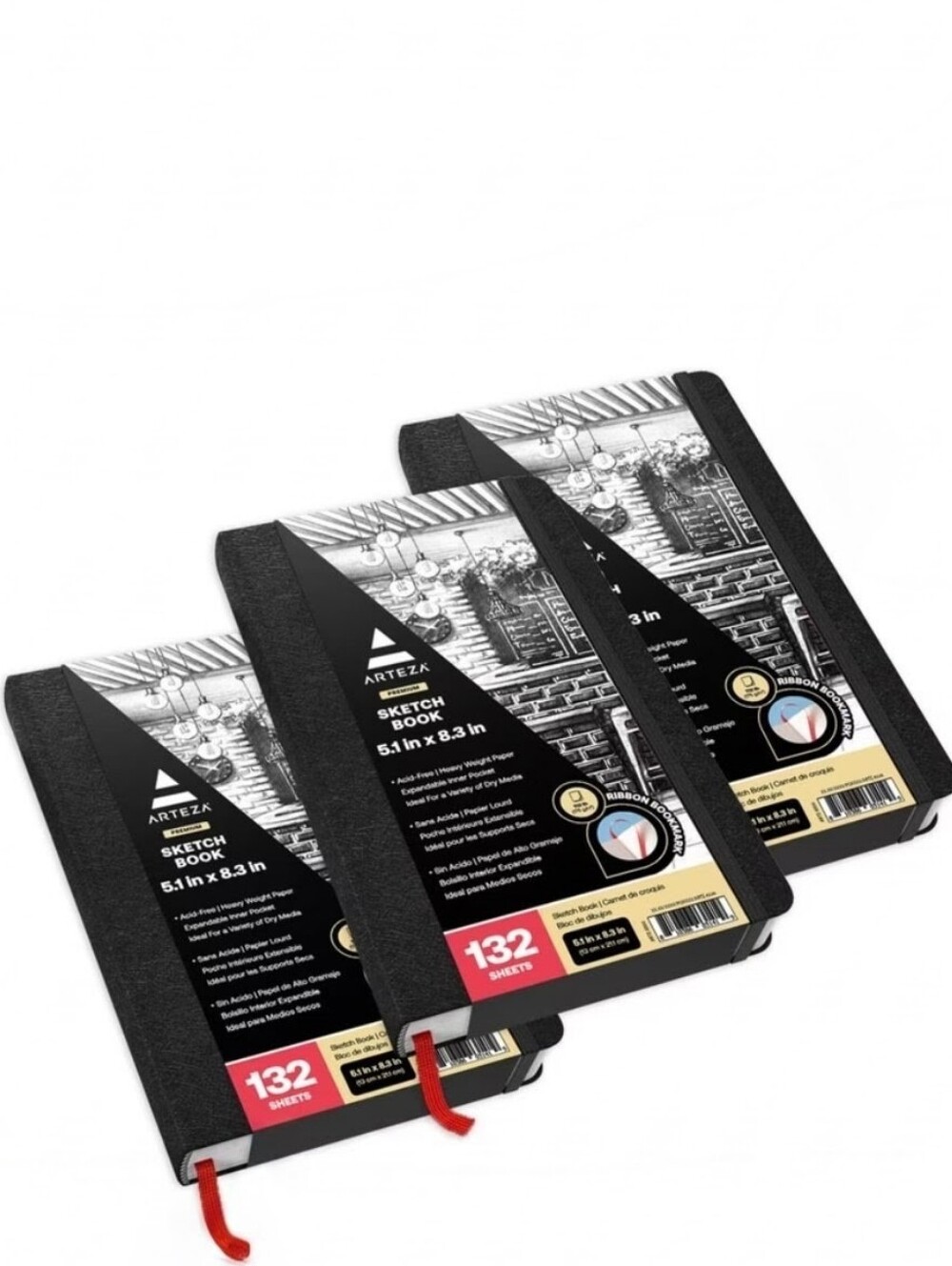New Arteza Black Sketchbook - Premium Portable Sketch Journal 3 Pack